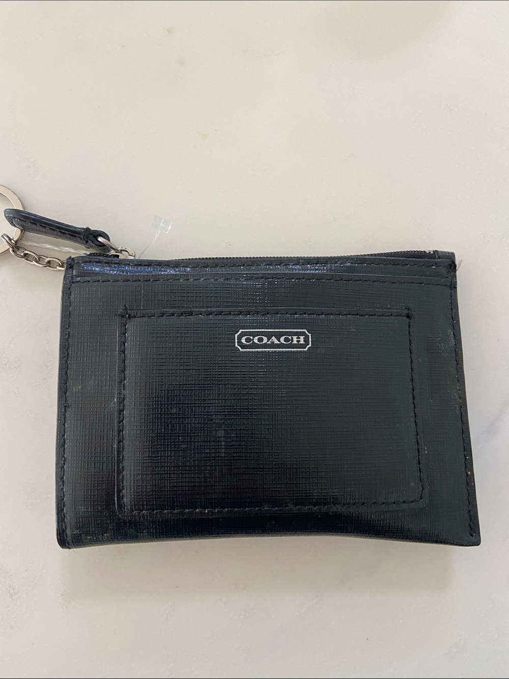 COACH Black Leather Card Holder with Key Ring and Front Pocket